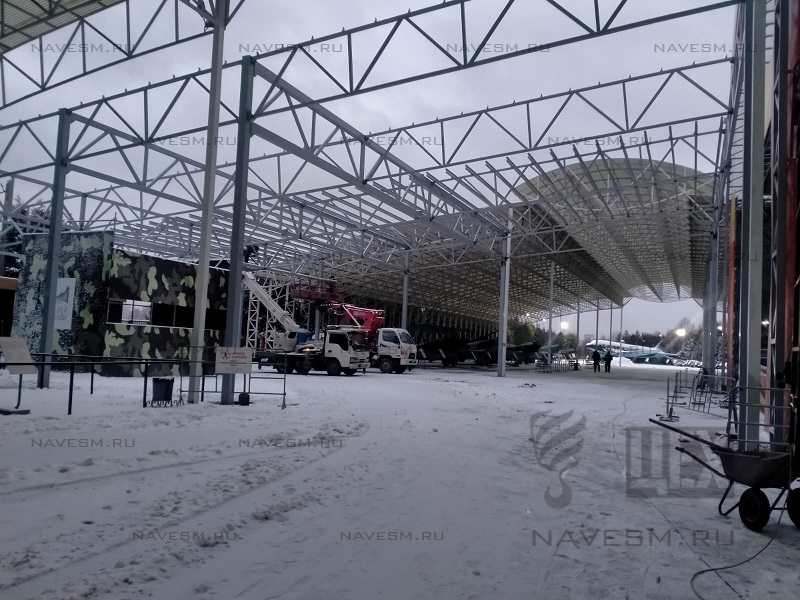 Высокий односкатный навес  с  большим пролетом
